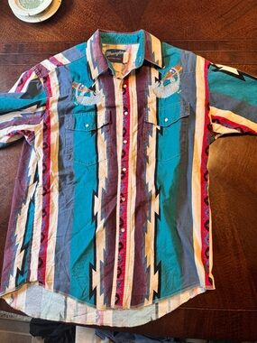 Wrangler Stripe Western Shirt in Teal, Burgundy & Cream